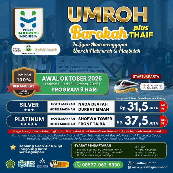 Umroh Awal Oktober 2025, 9 Hari, estimasi keberangkatan 1 sd 10 Oktober 2025